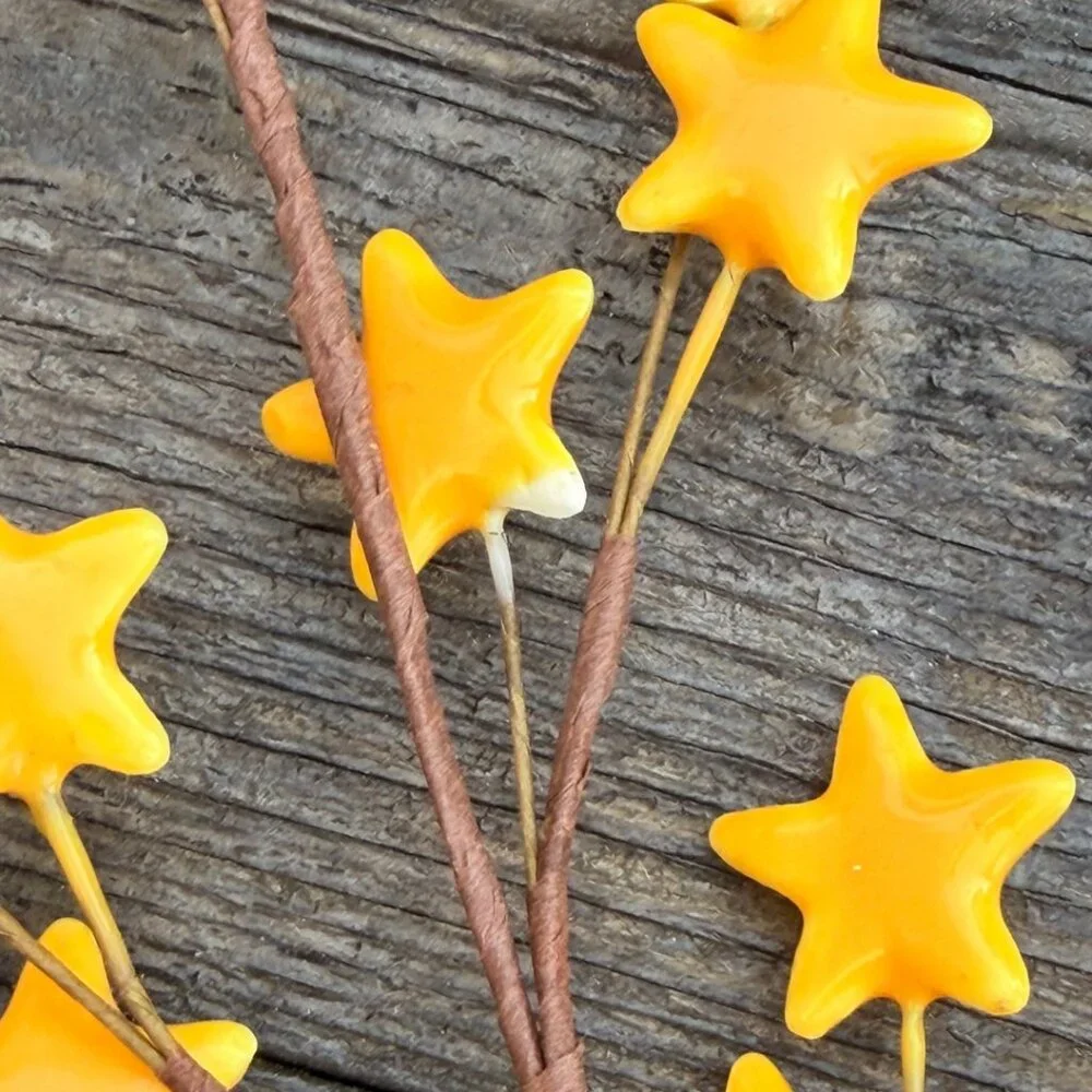 Vintage Lot Yellow Gold Star Floral Stem Picks Mickey Mouse Disney Tree Wreath